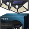 TIGIOO Solar LED Tuinverlichting Met Bewegingssensor - Wandlamp Buitenlamp - Tuinlamp Op Zonneenergie - (2Pack)