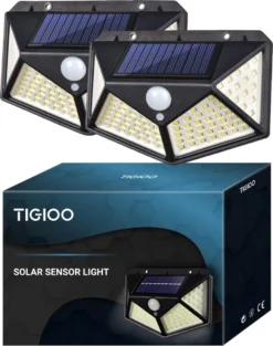 TIGIOO Solar LED Tuinverlichting Met Bewegingssensor - Wandlamp Buitenlamp - Tuinlamp Op Zonneenergie - (2Pack)
